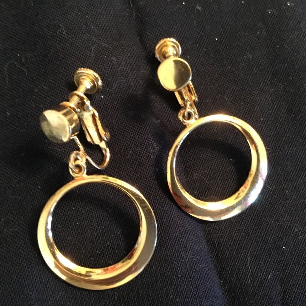 Goldtone Hinged Screw Back Hoop Earrings